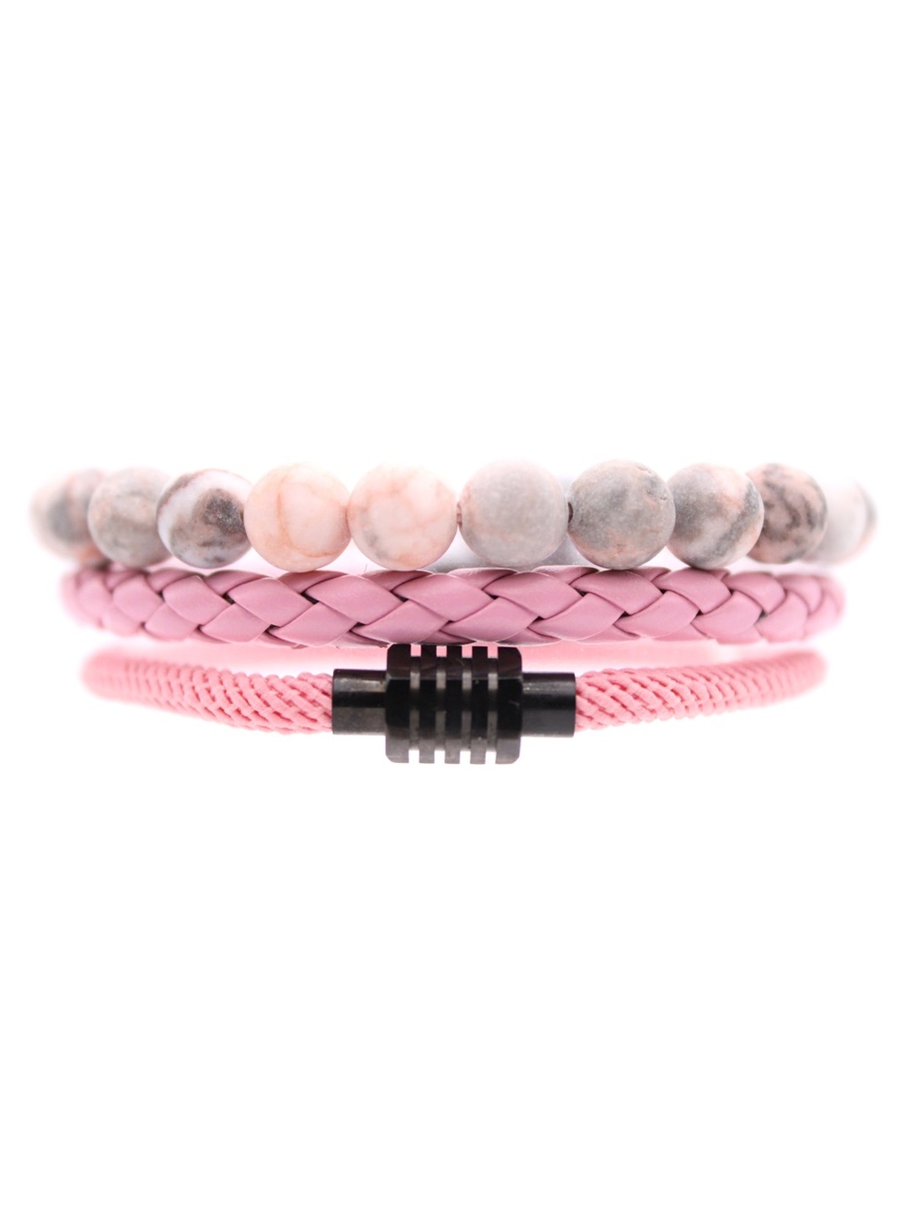 Women's Pink Multi-Strand Beaded & Braided Bracelet Set